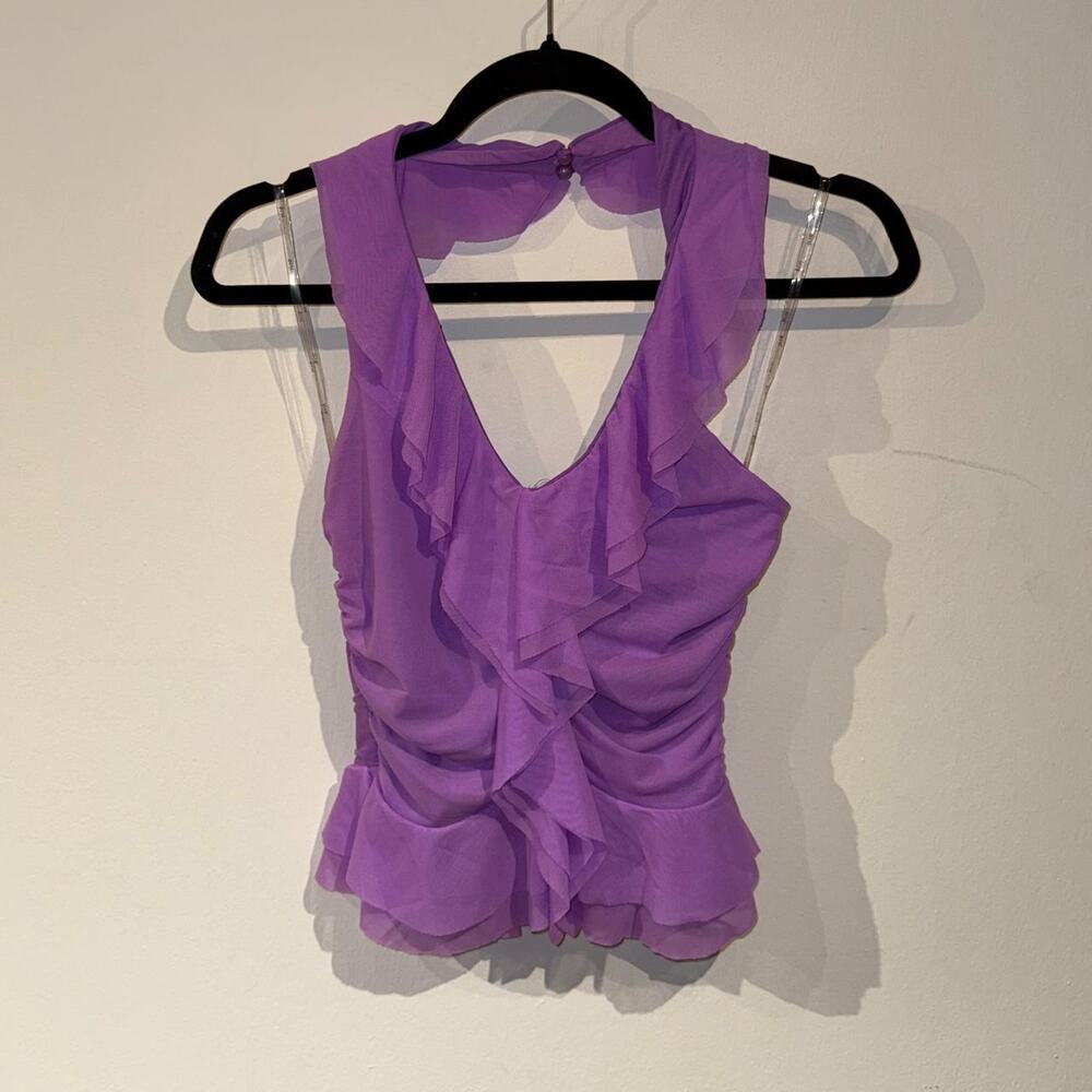 Ruffled Purple Mesh Top M - Picture 3 of 4
